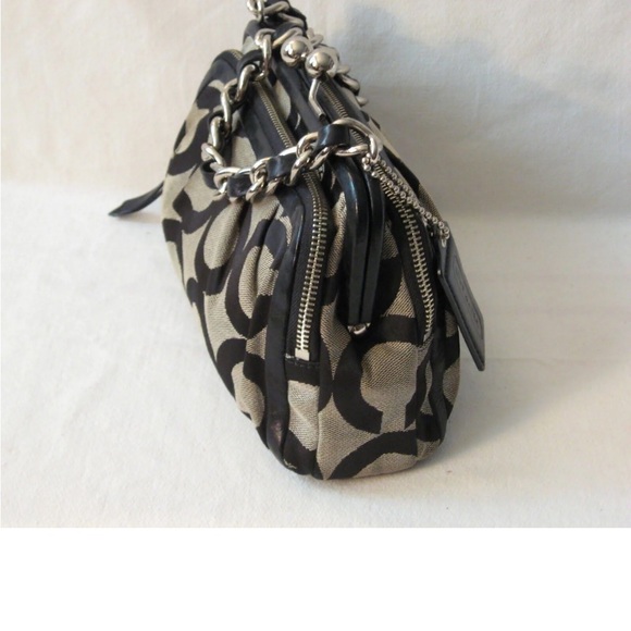 Rare Coach Parker Kisslock Chain Clutch Signature Op Art 13623 Black vintage - Picture 3 of 9